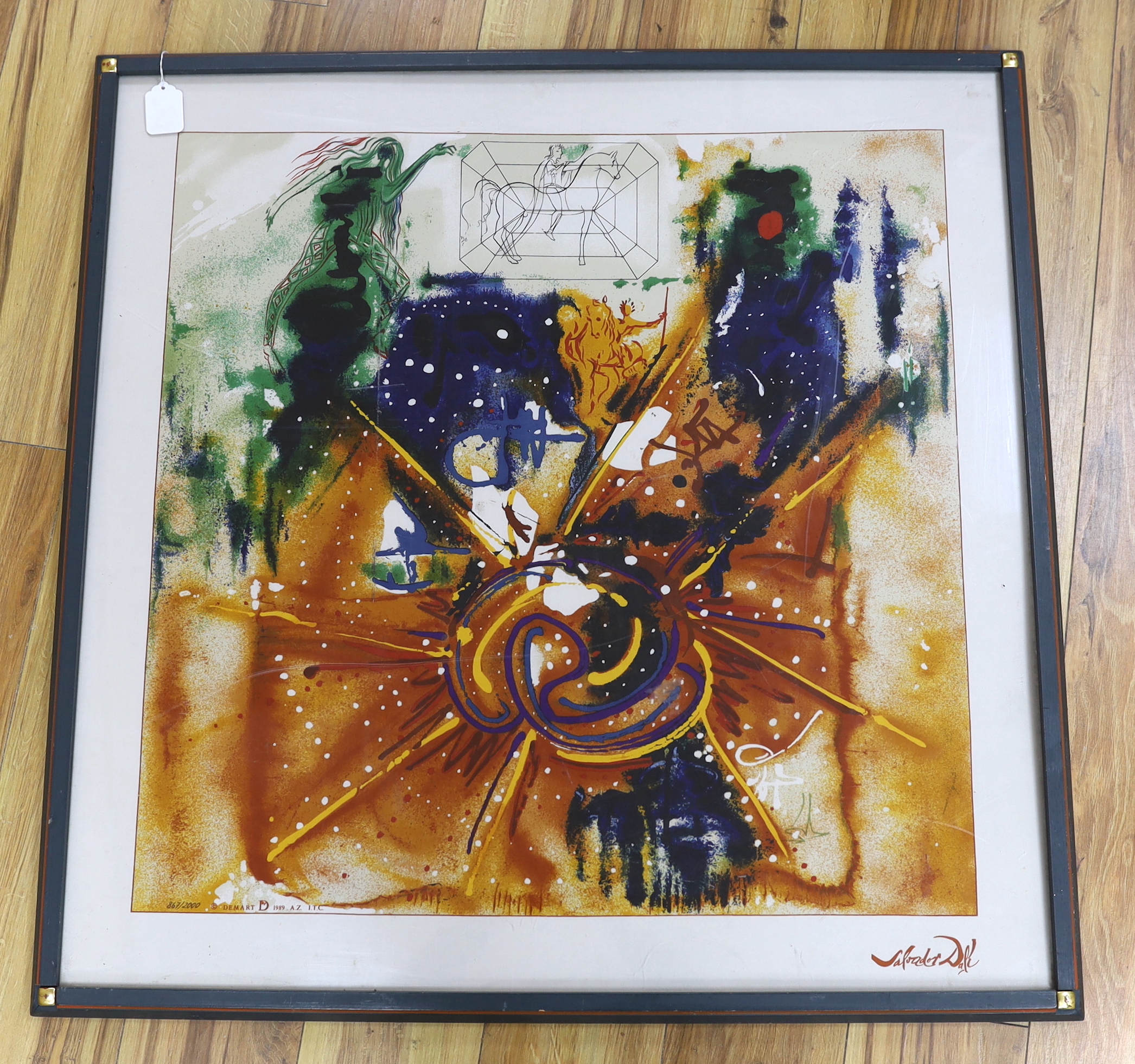 After Salvador Dali (Spanish, 1904-1989), vintage scarf, 'The Ying and Yang', limited edition 867/2000, Demart 1989, 88 x 87cm